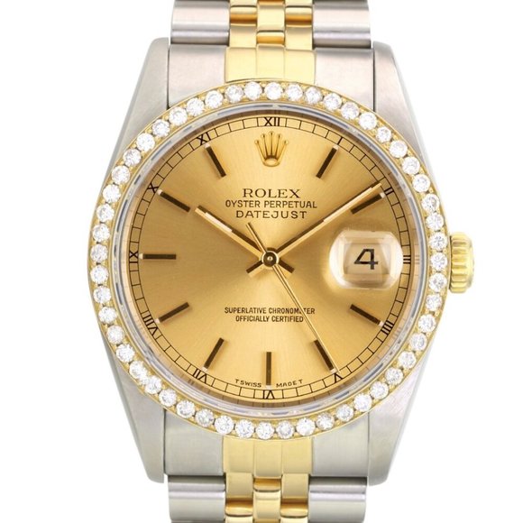Rolex Other - ROLEX DATEJUST CHAMPAGNE INDEX DIAL DIAMOND 18K GOLD & STEEL JUBILEE WATCH 16233